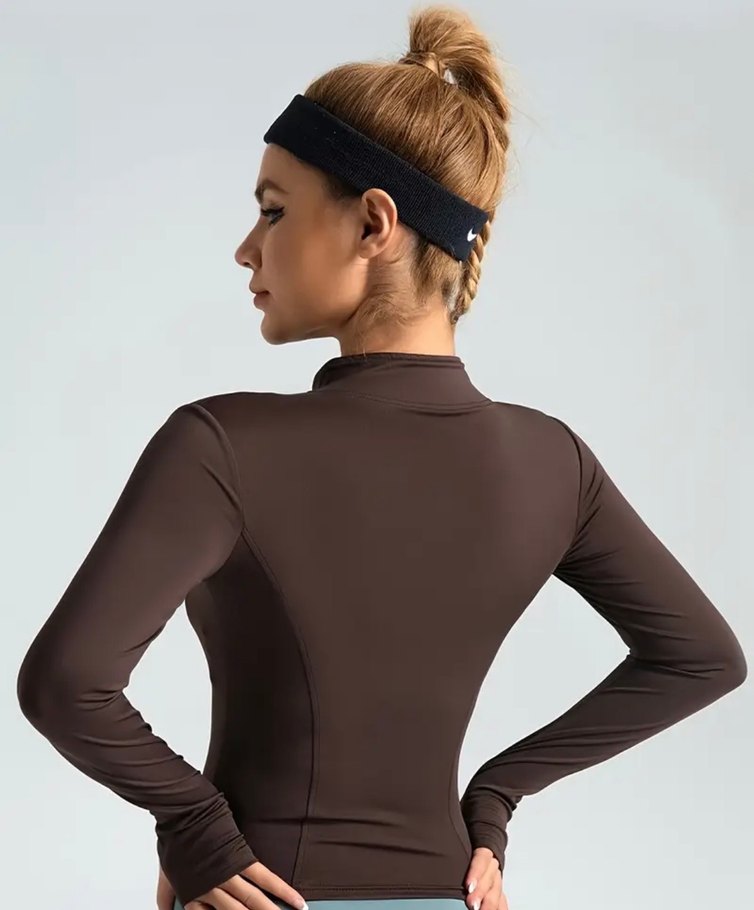 Kahverengi Fermuarlı Yüksek Yakalı Spor Üst - Görsel 5