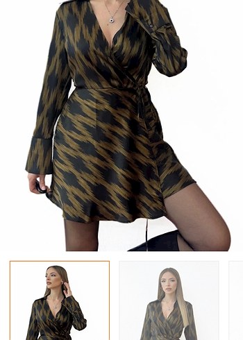 Haki Zebra Desenli Mini Elbise - Görsel 2