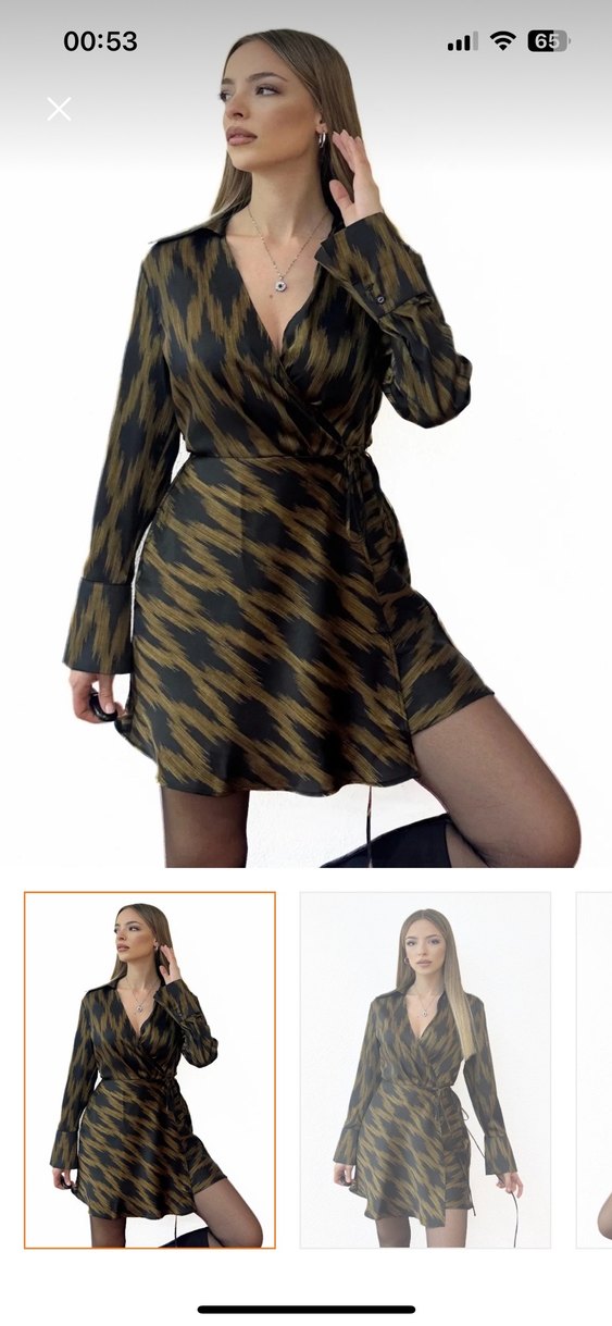 Haki Zebra Desenli Mini Elbise - Görsel 2