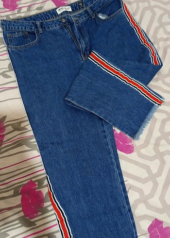 Renkli Şerit Detaylı Kadın Denim Pantolon