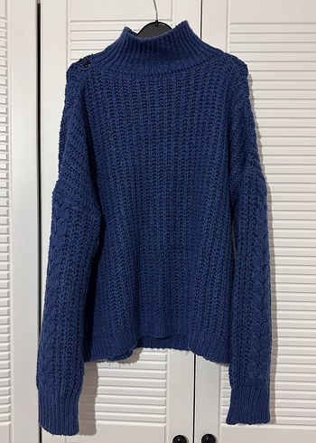 Bohem Tarzı Lacivert Boğazlı Örgü Kazak - Görsel 2