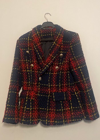 Düğmeli Çok Renkli Kadın Midi Blazer