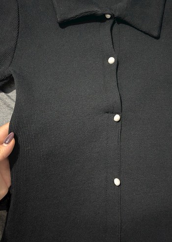 Düğmeli Siyah Kadın Triko Elbise - Görsel 3