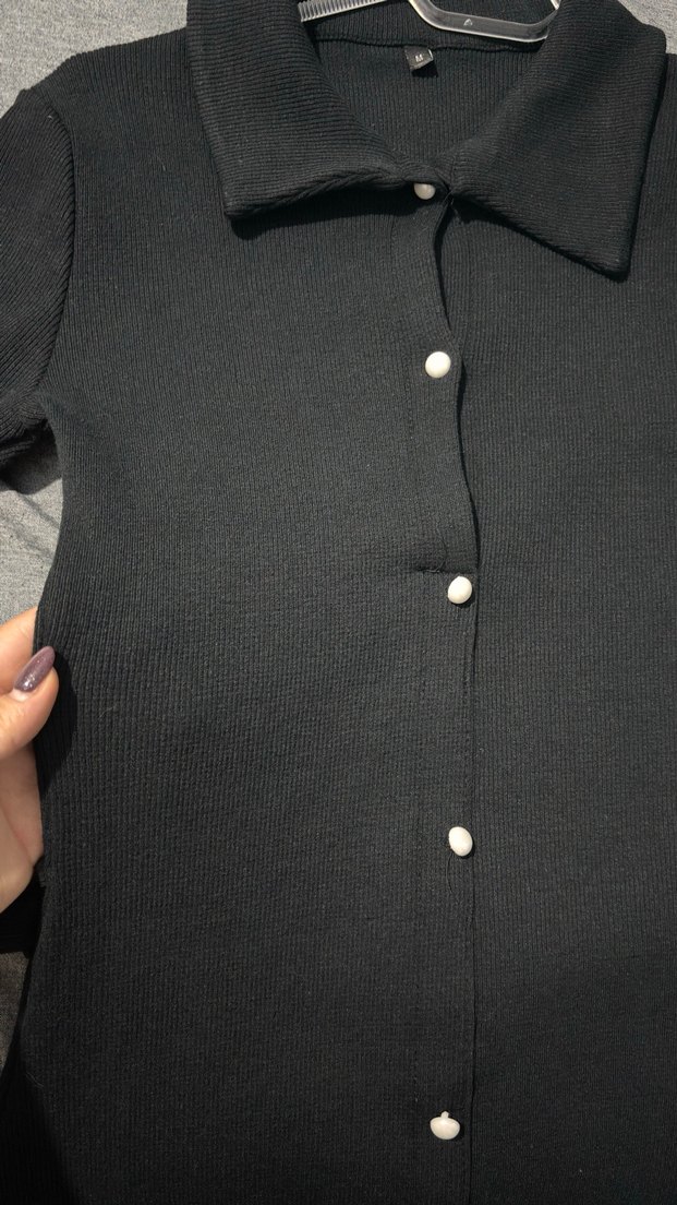 Düğmeli Siyah Kadın Triko Elbise - Görsel 3