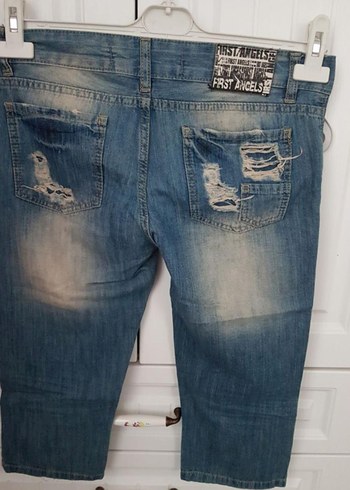 Kadın Mavi Yırtık Dar Capri Kot Denim Pantolon - Görsel 2