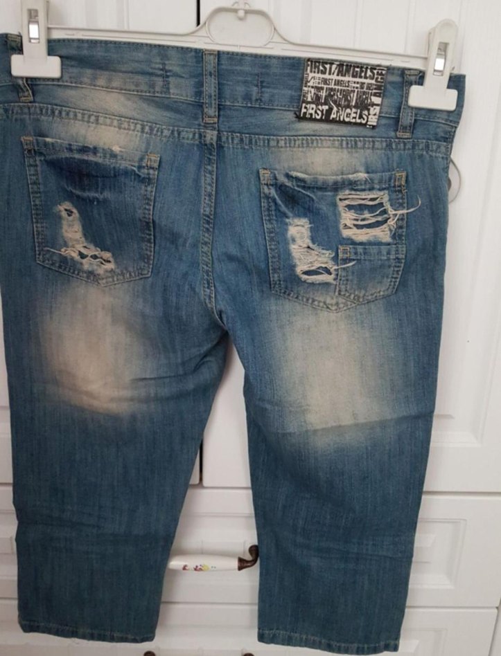 Kadın Mavi Yırtık Dar Capri Kot Denim Pantolon - Görsel 2