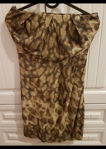 Mango Drapeli Straplez Yılan Desenli Mini Elbise - Görsel 5