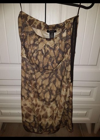 Mango Drapeli Straplez Yılan Desenli Mini Elbise - Görsel 2