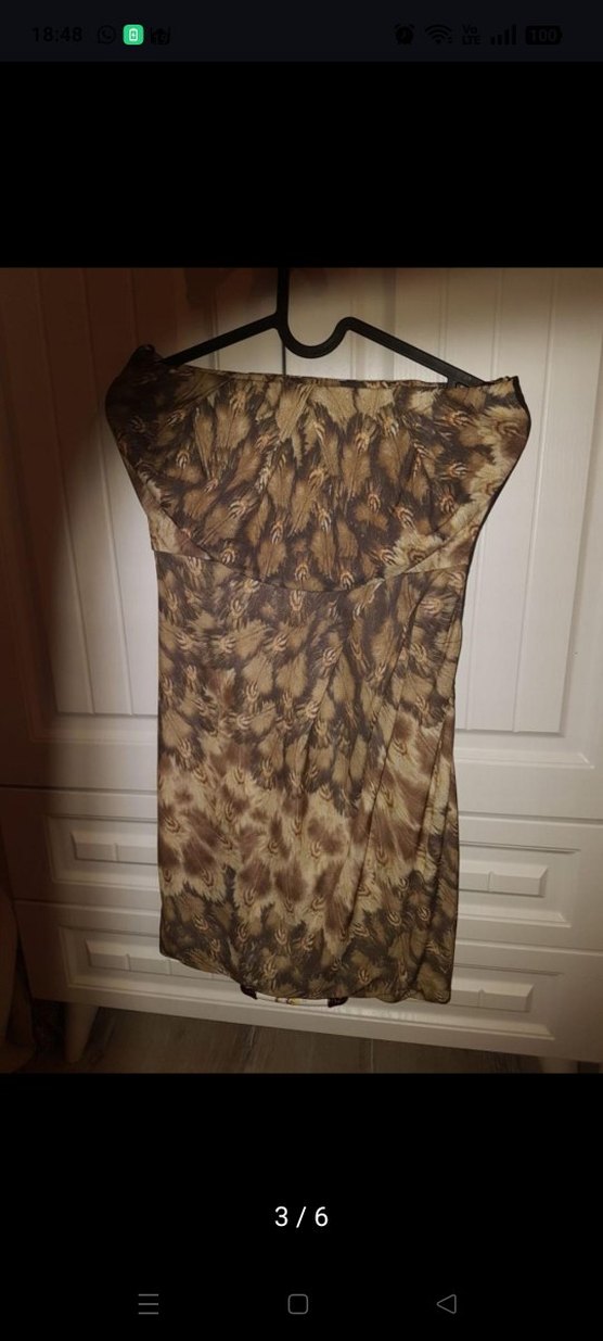 Mango Drapeli Straplez Yılan Desenli Mini Elbise - Görsel 3