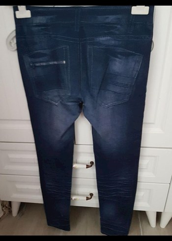 Kadın Lacivert Denim Kot Görünümlü Tayt - Görsel 2