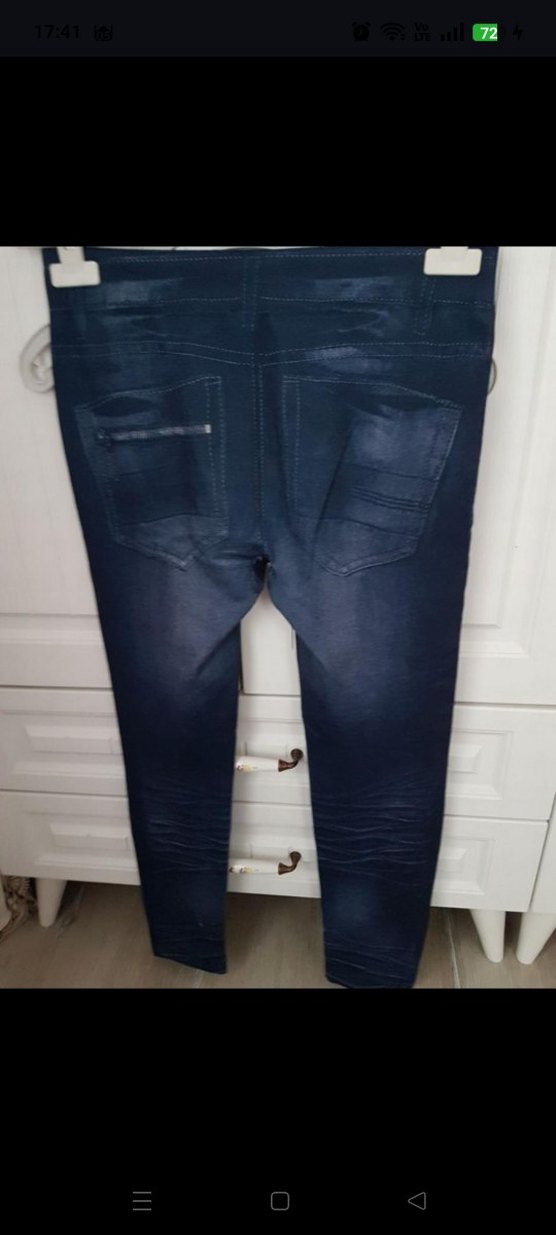 Kadın Lacivert Denim Kot Görünümlü Tayt - Görsel 2