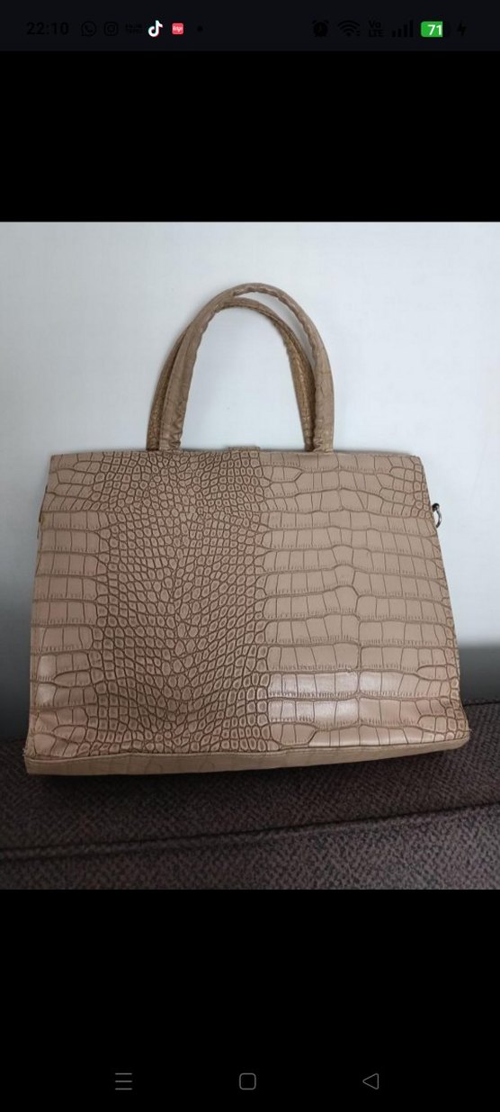 Bej (Gül kurusu) Deri Yılan Desenli Kadın Çanta - Görsel 2