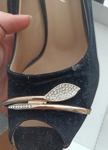 siyah süet topuklu ayakkabı - Görsel 5