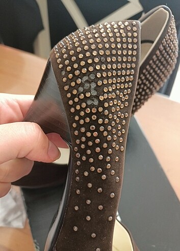 muya kahverengi süet topuklu ayakkabı - Görsel 5