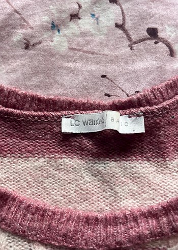 Pembe Çizgili Örgü Kadın Kazak - Görsel 2