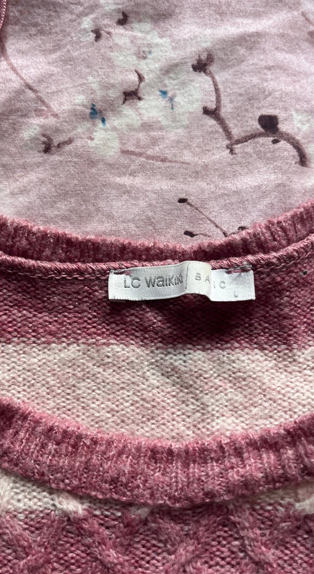 Pembe Çizgili Örgü Kadın Kazak - Görsel 2