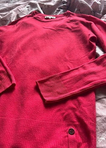 Düğmeli fuşya Kadın ince kazak - Görsel 2