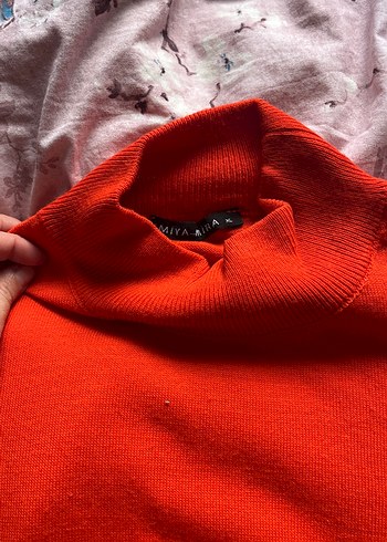 Turuncu Uzun Kollu Basic Kadın Kazak - Görsel 4