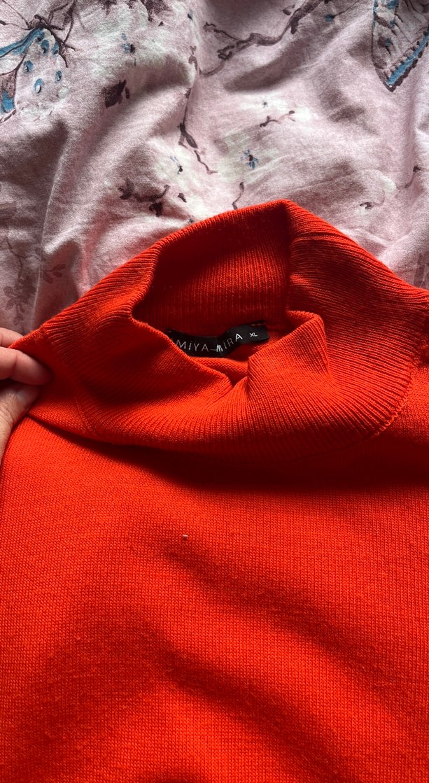 Turuncu Uzun Kollu Basic Kadın Kazak - Görsel 4