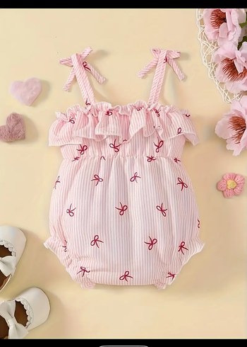 Nakışlı Pembe Fırfırlı Bebek Kız Tulum