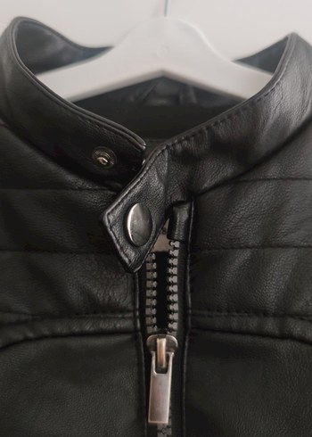 Siyah DeFacto Deri  Ceket, Yüksek Yaka, Fermuarlı - Görsel 4