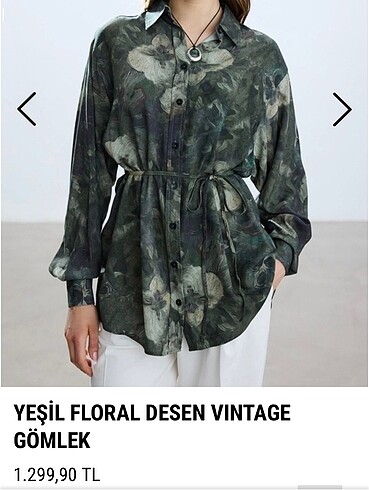 BE BLUE YEŞİL FLORAL DESEN VINTAGE GÖMLEK