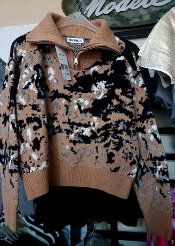 Kadın Kahverengi Bağlama Desenli Triko Kazak - Görsel 3