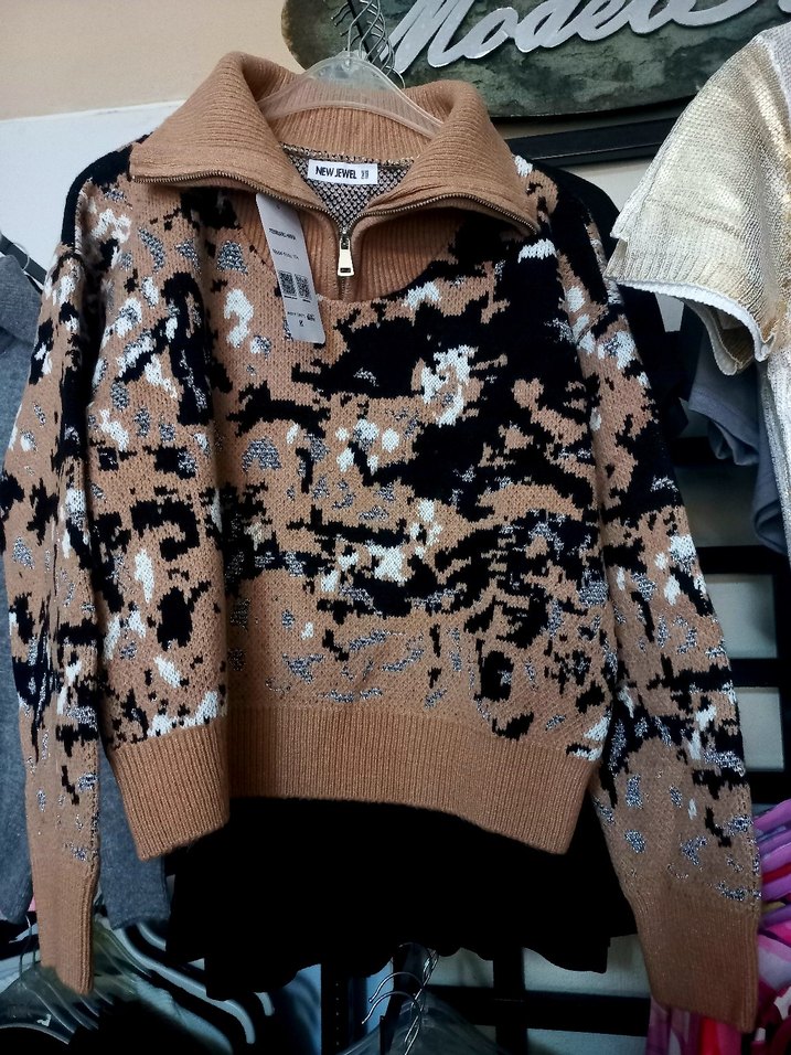 Kadın Kahverengi Bağlama Desenli Triko Kazak - Görsel 3