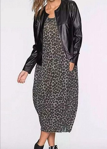 Leopar Desenli Uzun Rahat Elbise - Görsel 2