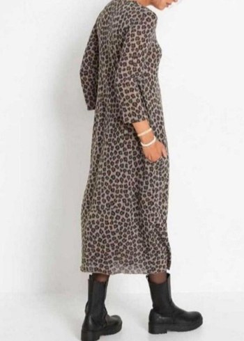 Leopar Desenli Uzun Rahat Elbise - Görsel 4