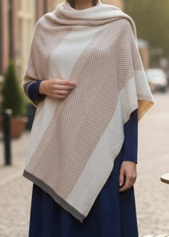 Kadın Camel Renk Uzun Triko Panço - Görsel 3