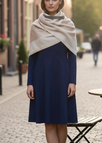 Kadın Camel Renk Uzun Triko Panço - Görsel 2