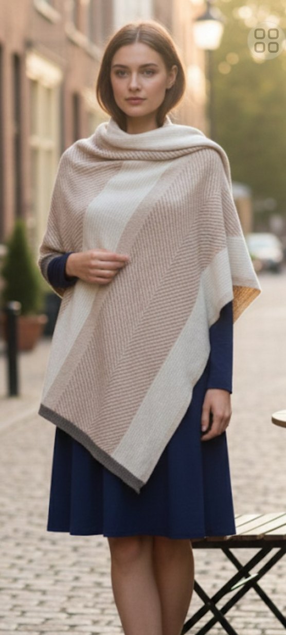 Kadın Camel Renk Uzun Triko Panço - Görsel 3