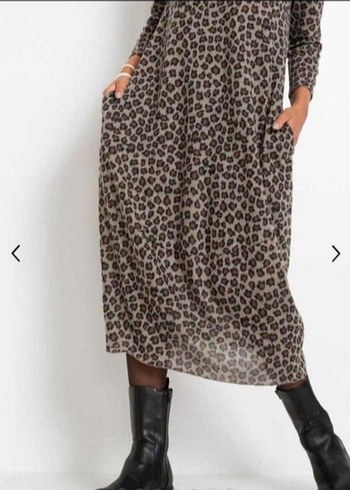 Leopar Desenli Uzun Salaş Elbise - Görsel 5