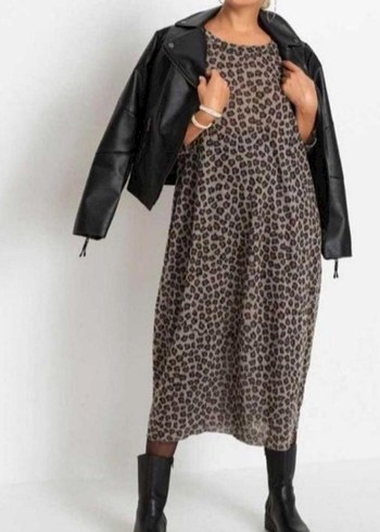 Leopar Desenli Uzun Salaş Elbise - Görsel 6