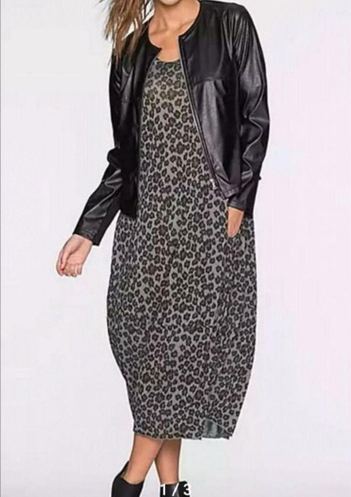 Leopar Desenli Uzun Salaş Elbise - Görsel 2