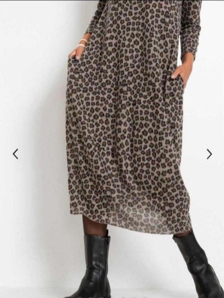 Leopar Desenli Uzun Salaş Elbise - Görsel 5