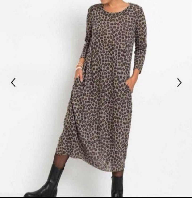 Leopar Desenli Uzun Salaş Elbise - Görsel 3