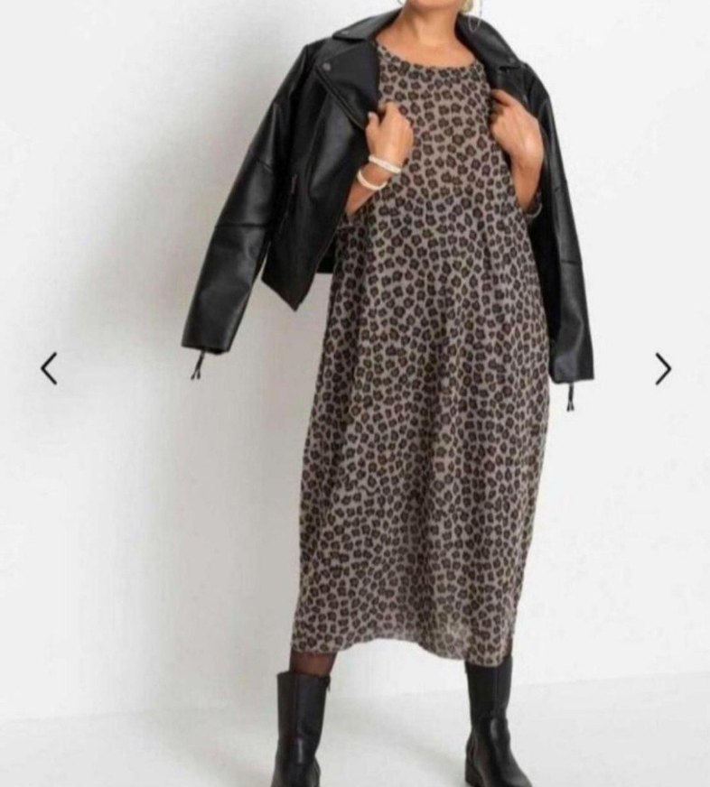 Leopar Desenli Uzun Salaş Elbise - Görsel 5