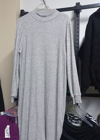 Gri Uzun Kollu Triko Elbise - Görsel 2