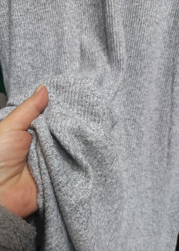 Gri Uzun Kollu Örme Kadın Elbise - Görsel 3