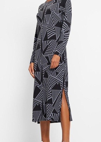 Gri Zebra Desenli Uzun Elbise - Görsel 3