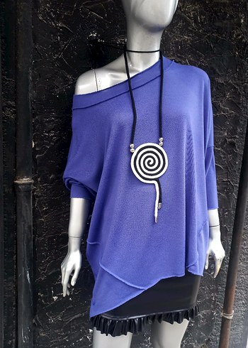 Mor, Dökümlü, Uzun Kollu Mini Tunik - Görsel 3