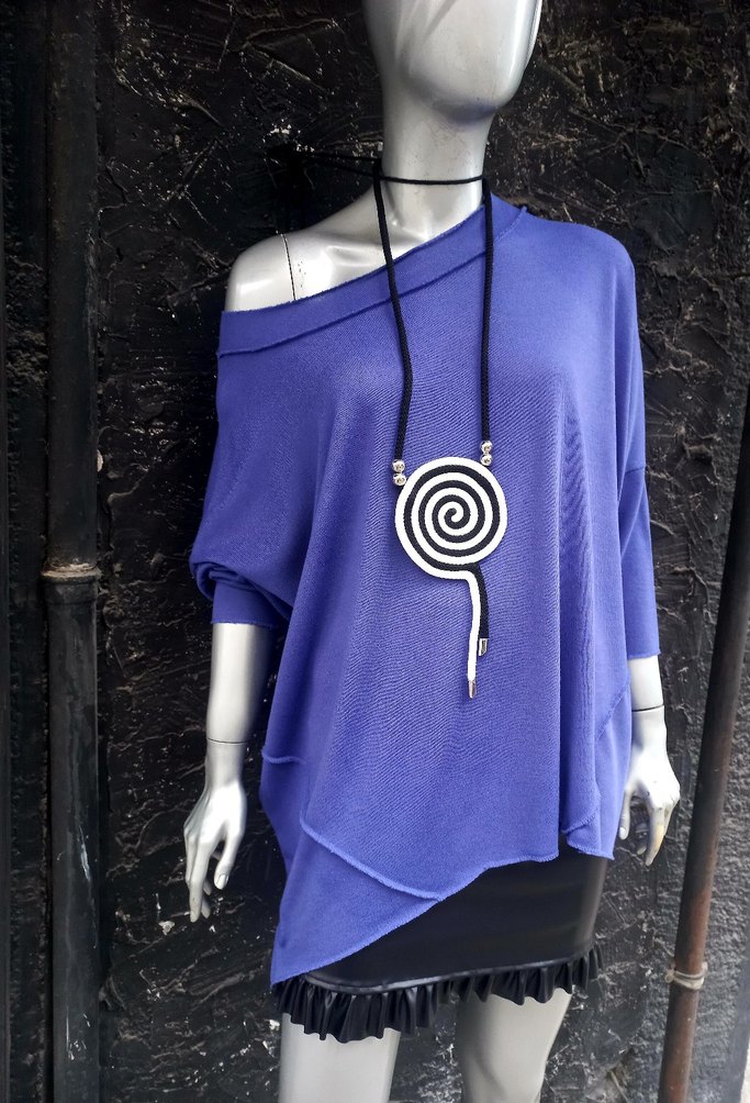 Mor, Dökümlü, Uzun Kollu Mini Tunik - Görsel 3