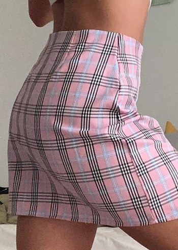 Pembe Ekose Mini Etek