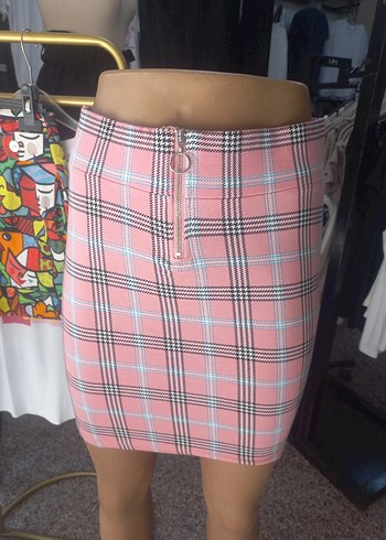 New Look Pembe Ekose Mini Etek