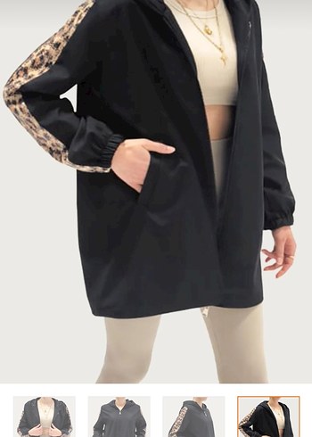 çok şık kolları leopar payetli mevsimlik mont