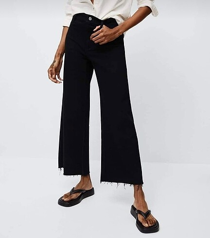 mango yüksek bel siyah culotte jean