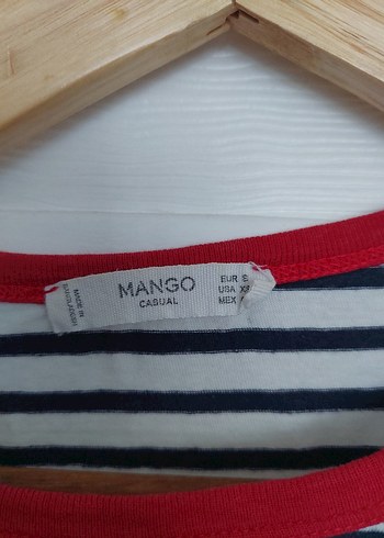 Mango Kırmızı Yakalı Çizgili Kısa Kollu Tişört - Görsel 2