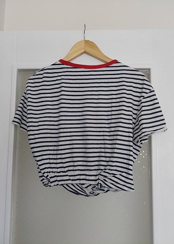 Mango Kırmızı Yakalı Çizgili Kısa Kollu Tişört - Görsel 4